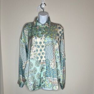 Green and Blue Oversized Button Down Blouse